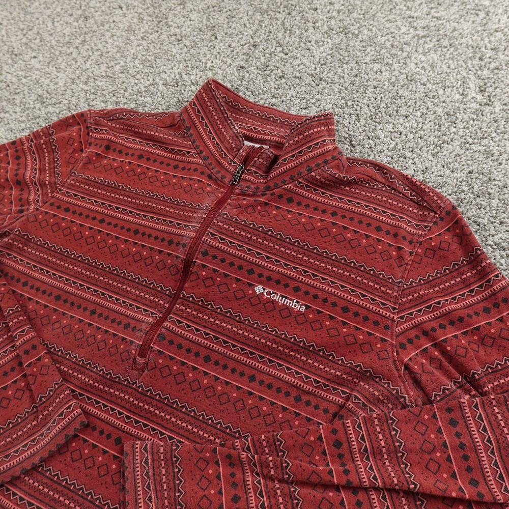 Columbia Pullover Womens XL Red 1/4 Zip Sweater Geometric Mock Neck Outdoor Hike